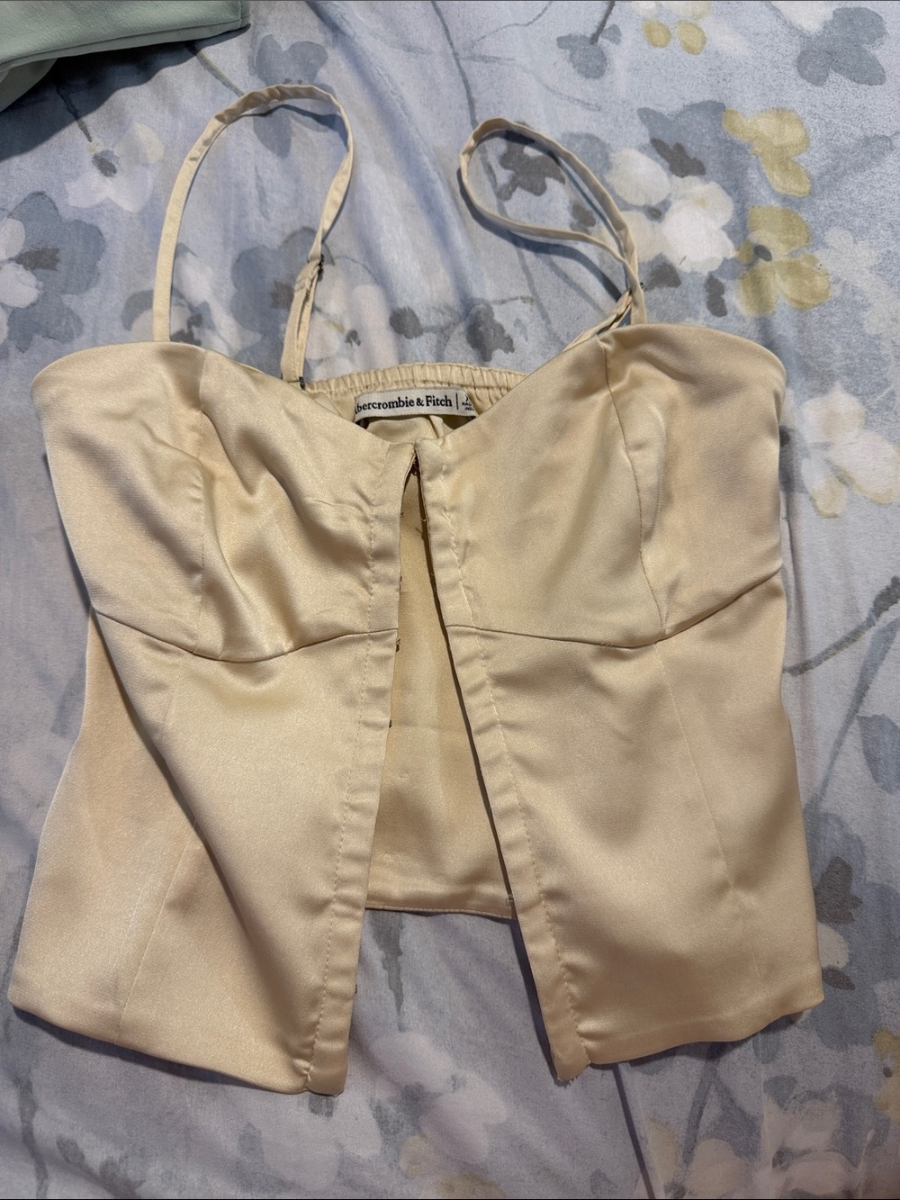 Abercrombie & Fitch Champagne Satin Bustier Crop Top